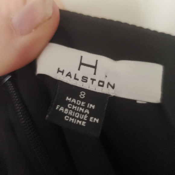 H Halston Women's V-Notch Front Slit Spaghetti Strap Black Long Dress. - Picture 6 of 12